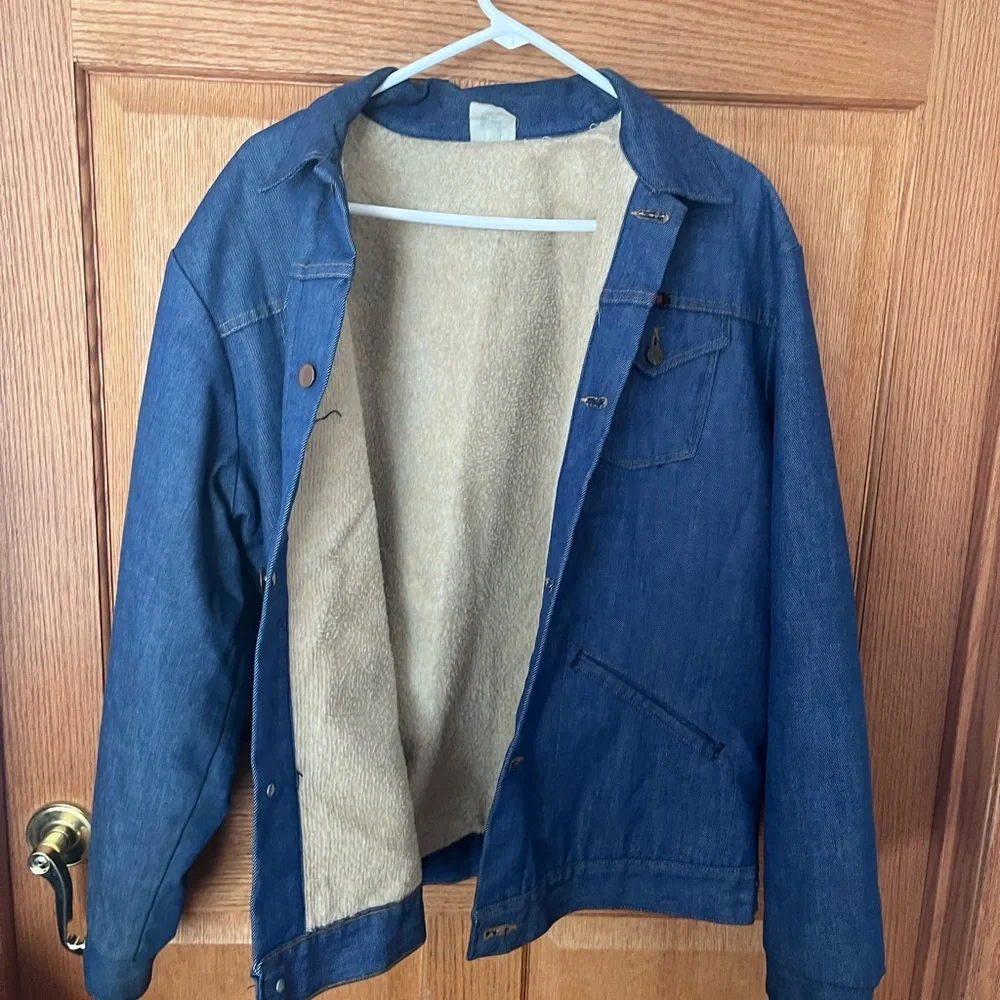 Vintage Red Cap fleece lined Men's Blue Denim Jacket - Picture 4 of 6